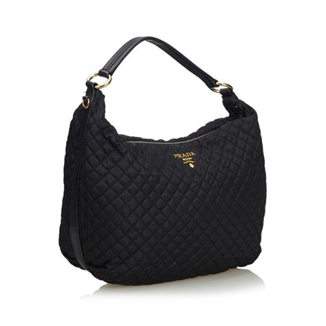 prada black nylon hobo bag with leather and studs|vintage prada nylon tote bag.